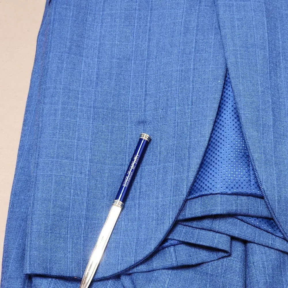 Bocaccio Uomo Suit Jacket Mens 48L Blue Stripe Poly Rayon Two Button Blazer